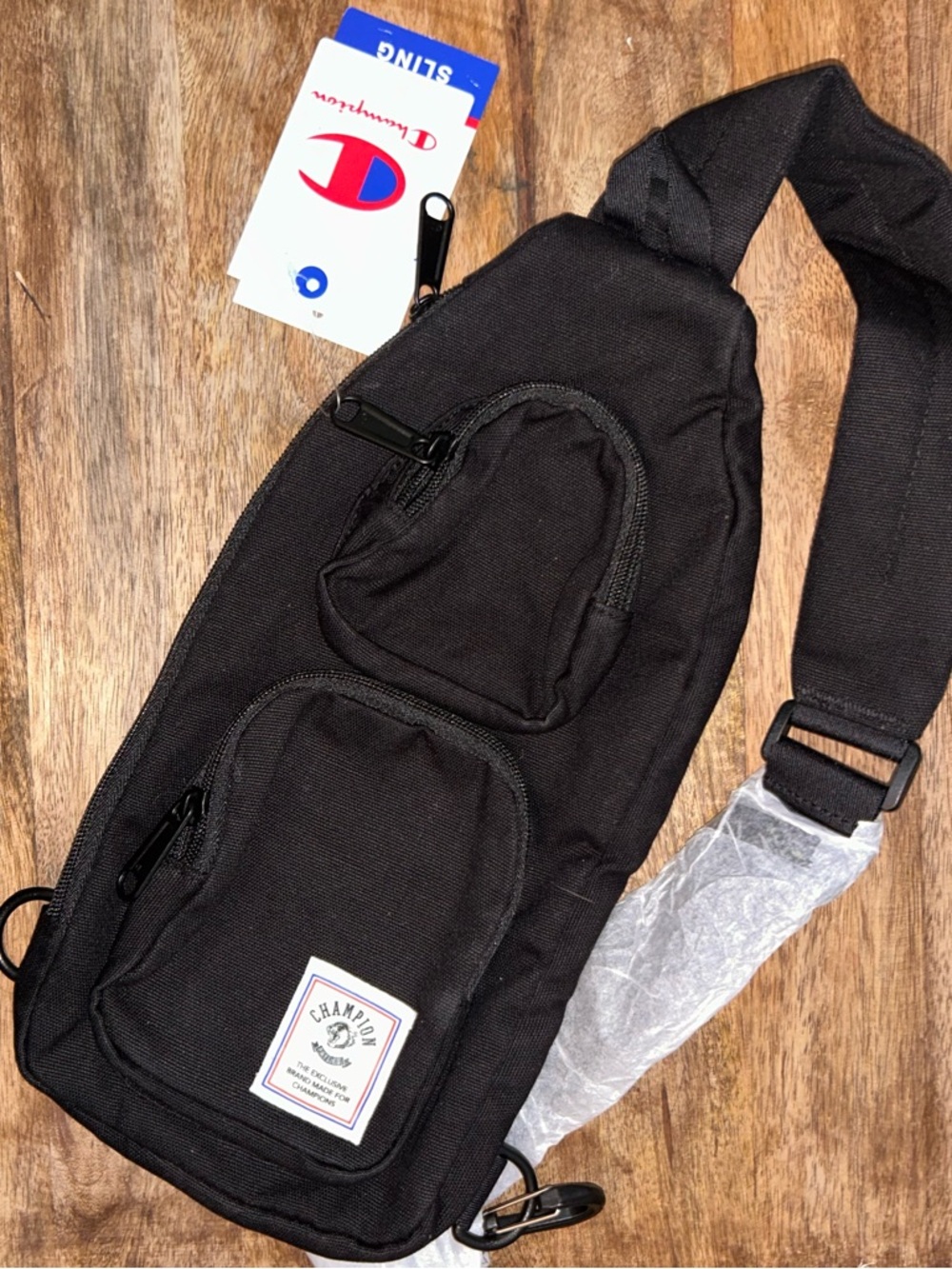 Champion Black Sling Crossbody Bag